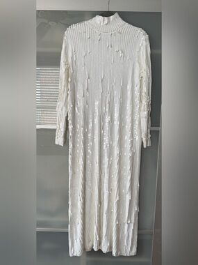 Zara White Sequin Maxi Knit Dress